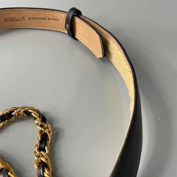 Vintage Ginnie Johansen Black Belt with Double Gold-tone Chains